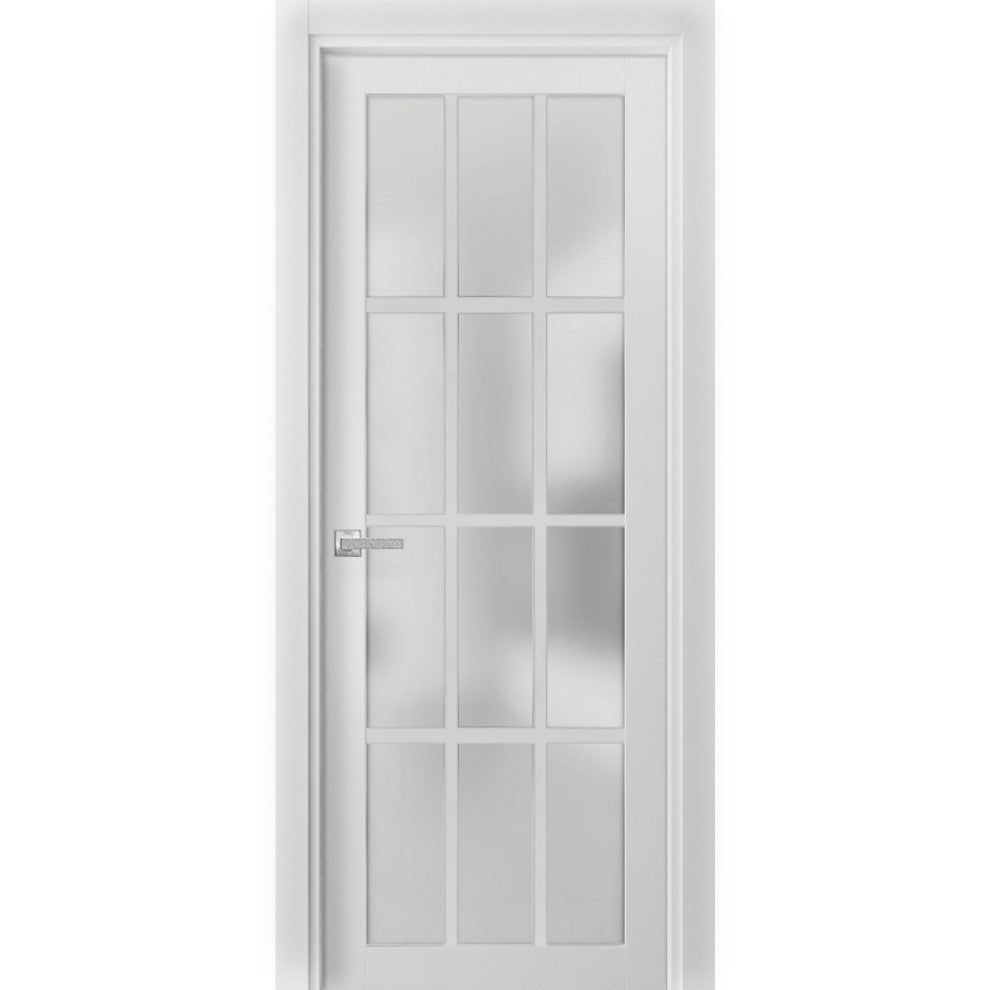 Solid French Door Frosted Glass 12 Lites | Felicia 3312 White Silk -24" x 80"