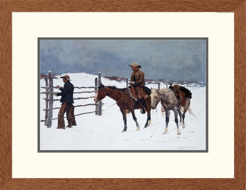 "The Fall of the Cowboy" Framed Digital Print by Frederic Remington, 27x21"