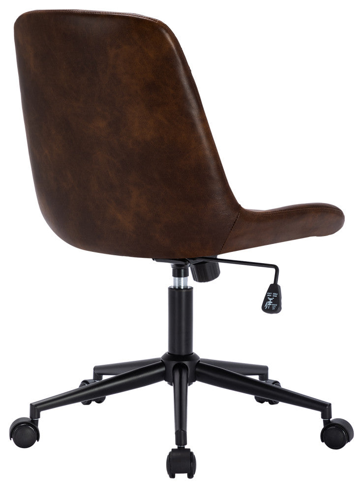 Faux Leather Black Base Swivel Desk Chair, Dark Brown