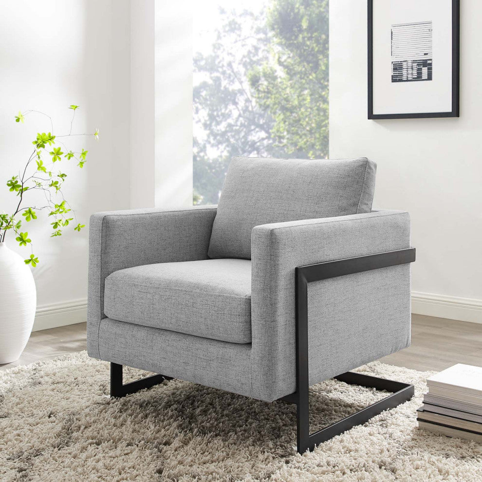 Accent Chair, Fabric, Metal, Black Gray, Modern, Living Lounge Hospitality