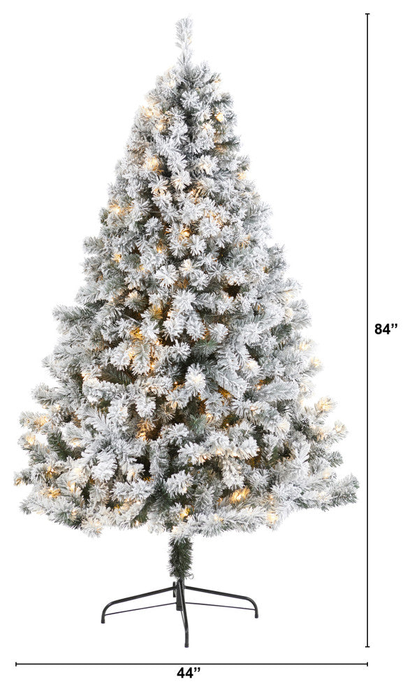 7' Flocked West Virginia Fir Artificial Christmas Tree With 350 Clear LED Lights