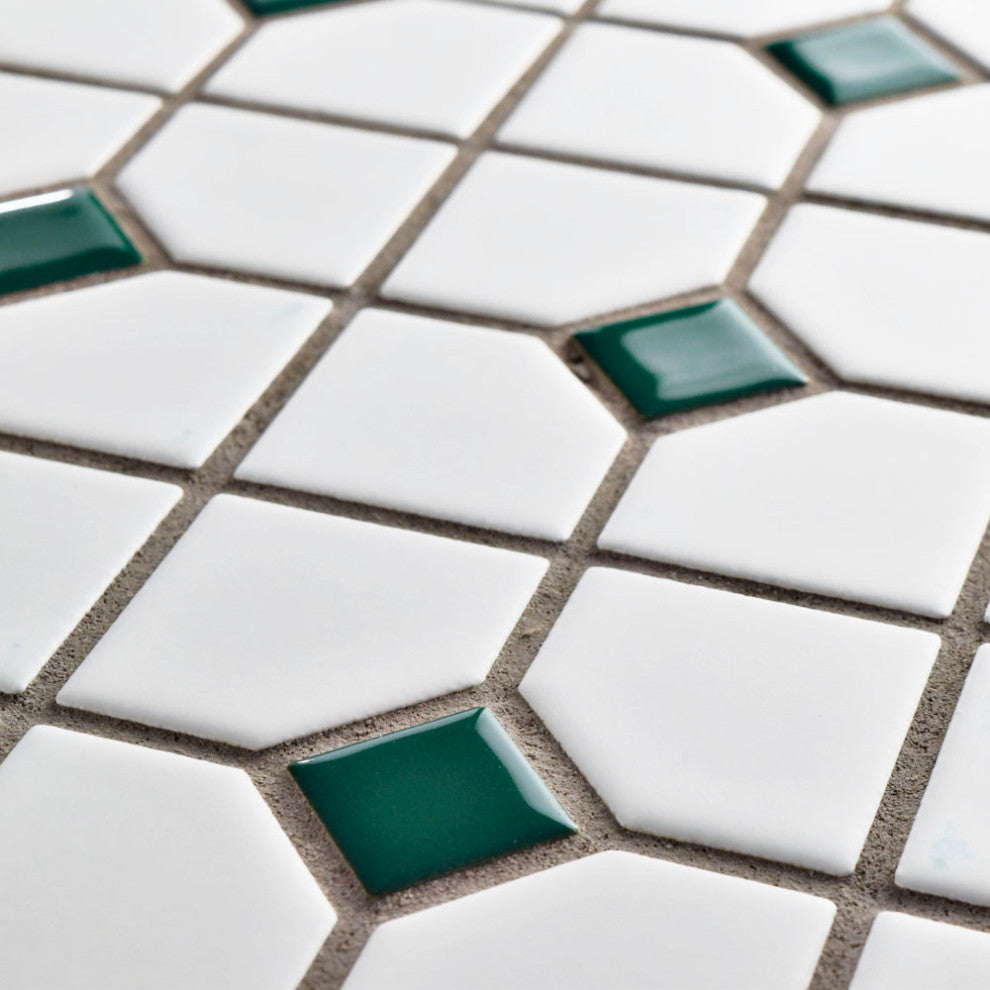 Oxford Matte White w/ Green Dot Porcelain Floor and Wall Tile