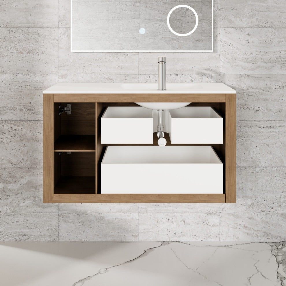 Eviva Prancer 36" Oak Wall Mount Bathroom Vanity