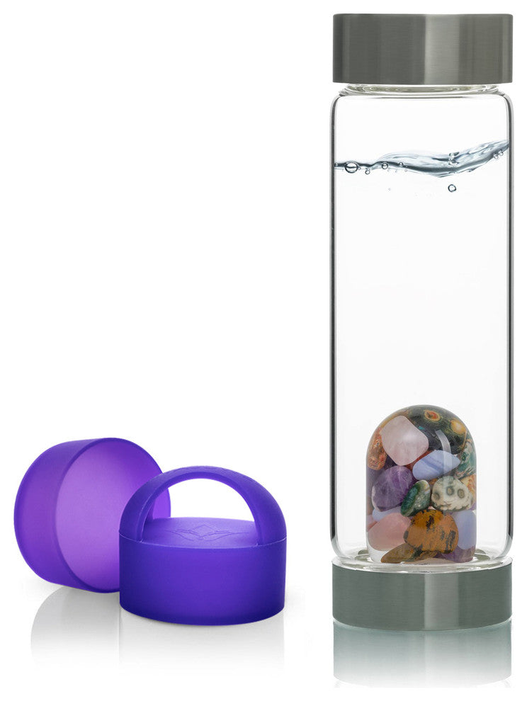 Water Bottle, VitaJuwel ViA Gemwater Bottle, Purple Loop Caps, 5 Elements