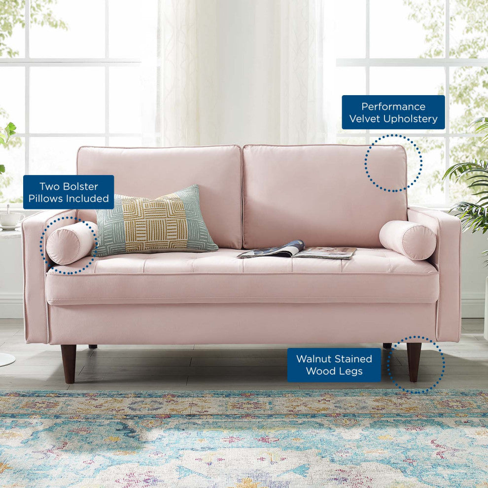 Loveseat Sofa, Velvet, Pink, Modern, Living Lounge Room Hotel Lobby Hospitality