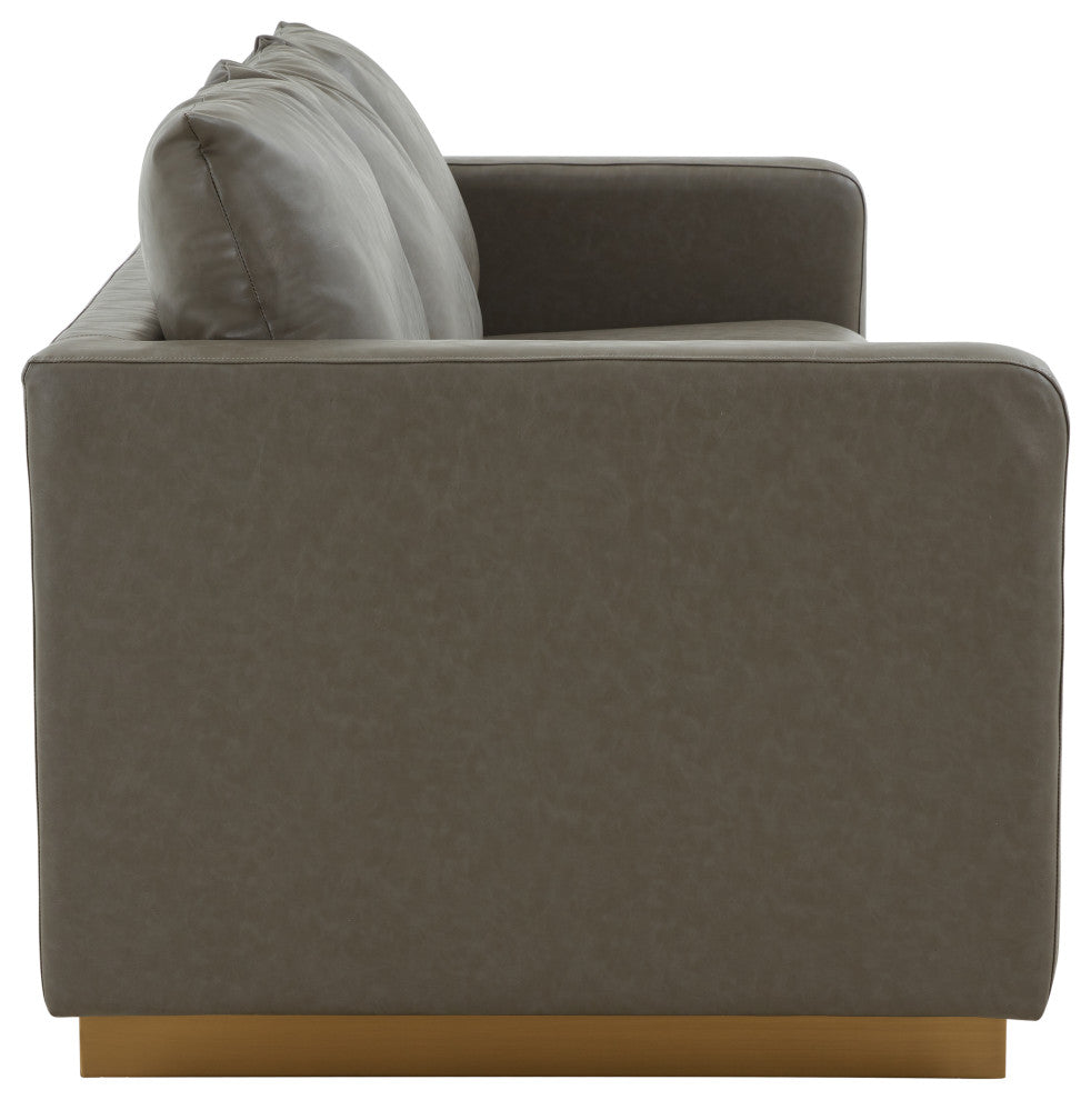LeisureMod Nervo Modern Leather Sofa With Gold Base, Gray
