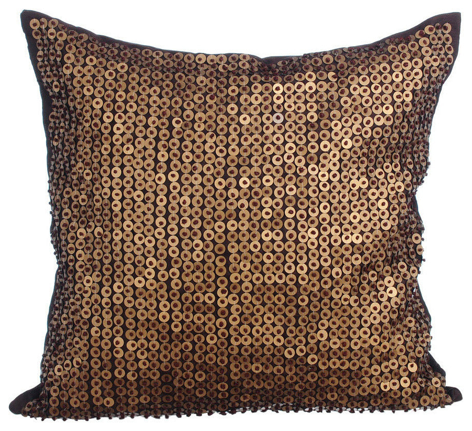 Throw Pillow Covers 24" x 24" Cushion Brown Silk Circles & Dots - Story Of Gold