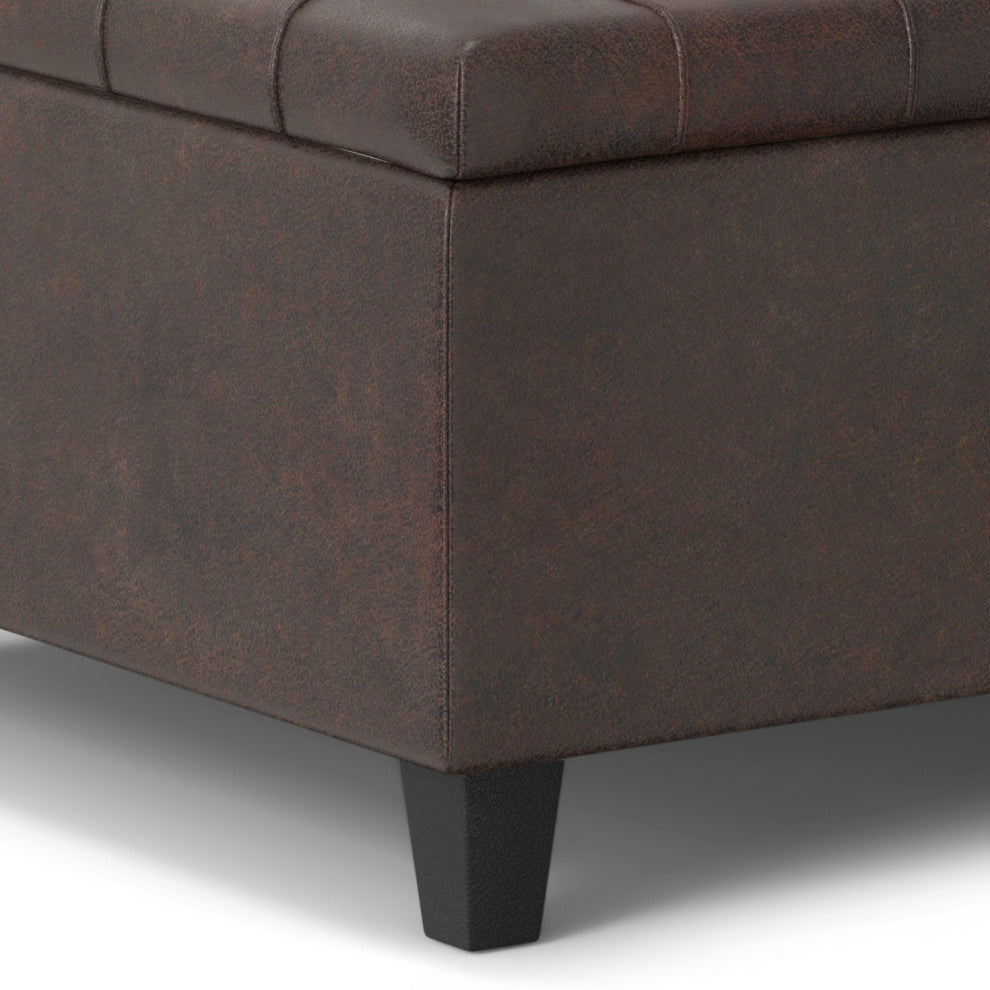 Harrison Small Square Coffee Table Storage Ottoman, Distressed Brown