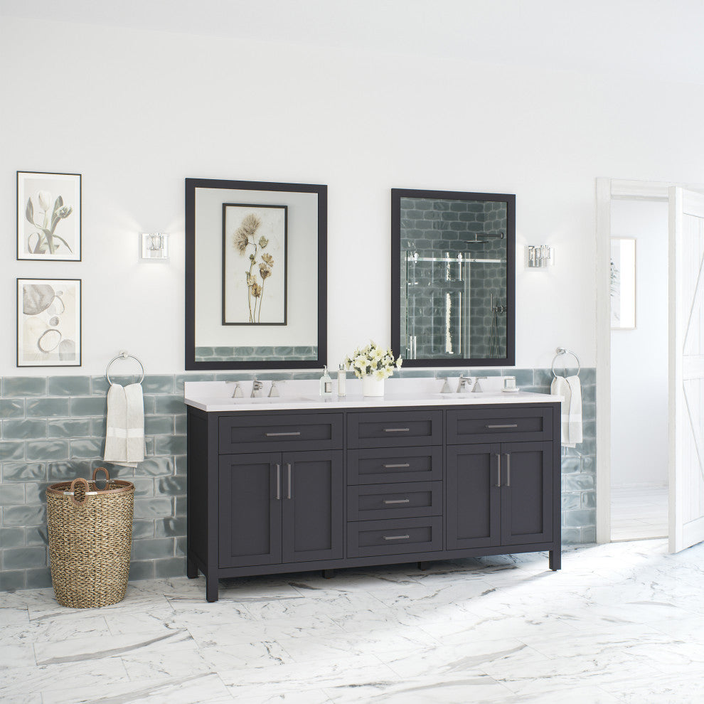 OVE Decors Tahoe Vanity With Mirror, Dark Charcoal, 72"