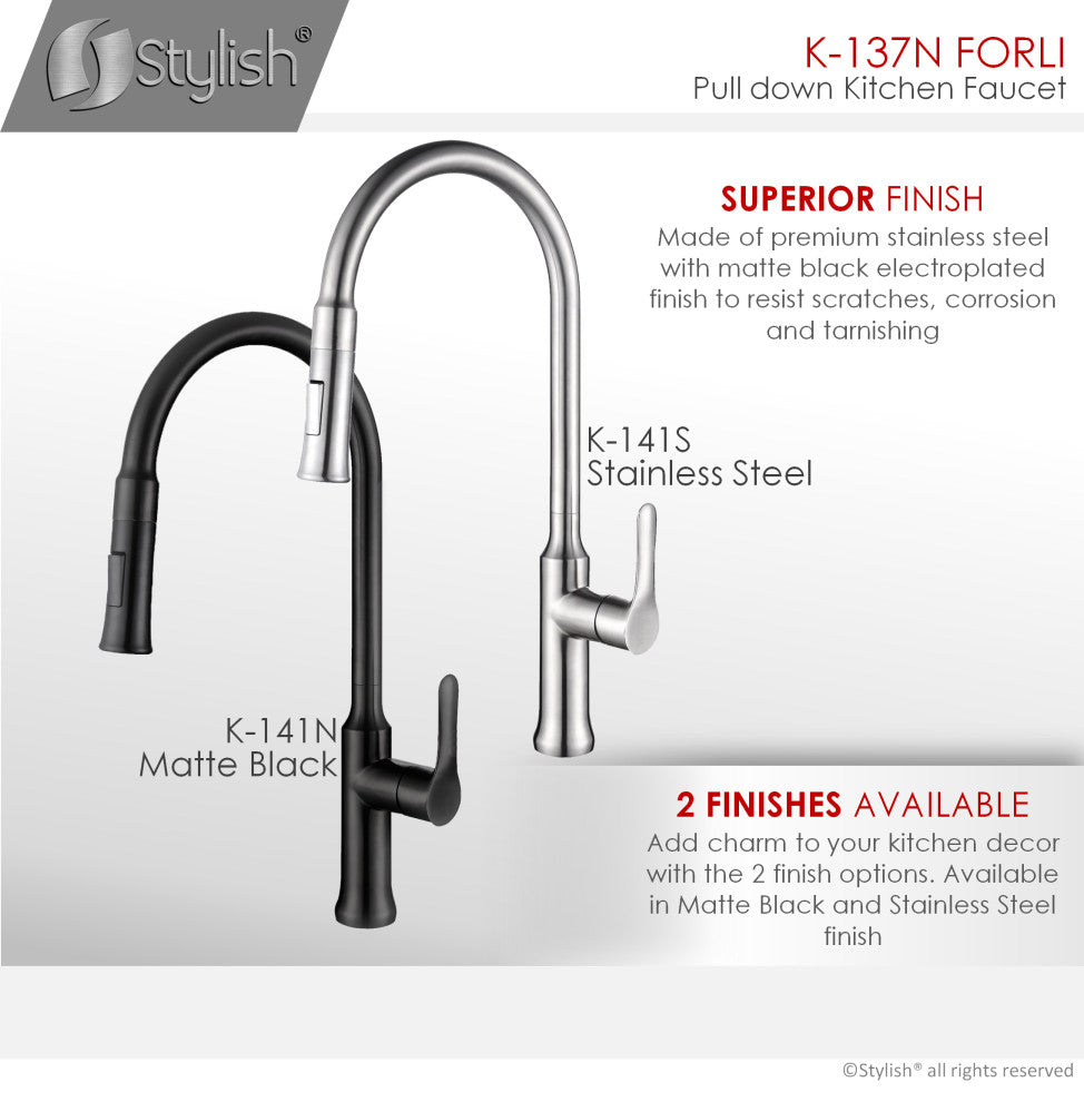 STYLISH Single Handle Pull Down Matte Black Kitchen Faucet