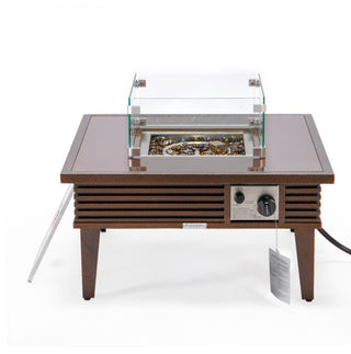 Leisuremod Walbrooke Patio Square Fire Pit Table With Aluminum Slats Frame, Brown