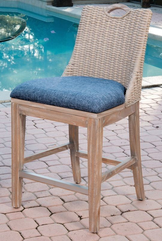 Belize Counter Chair In Rustic Driftwood, Daphnie Blue