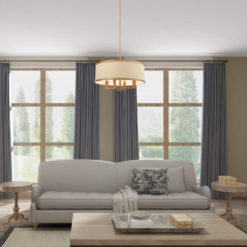 Park Ridge Chandelier, Hand-Painted Antique Gold Leaf