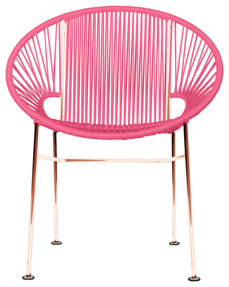 Concha Indoor/Outdoor Handmade Dining Chair, Pink Weave, Copper Frame