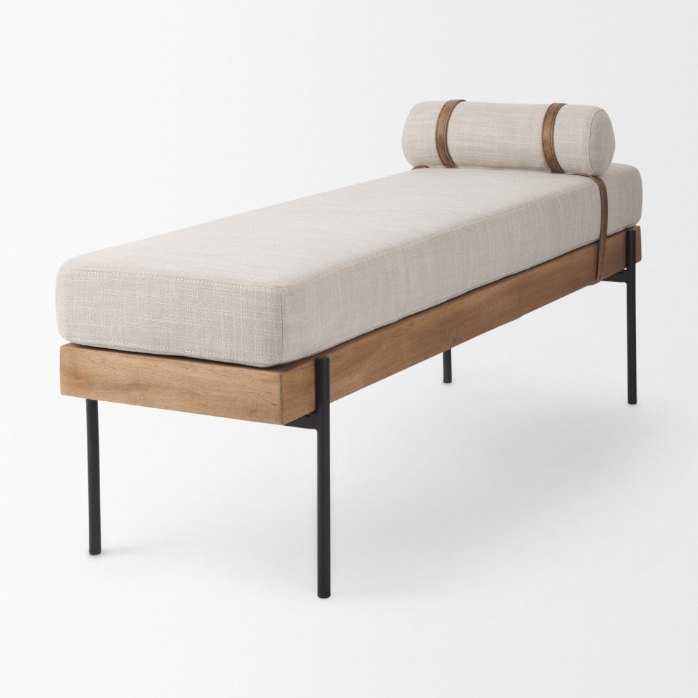 Colburne Cream Fabric WithBrown Wood Bench