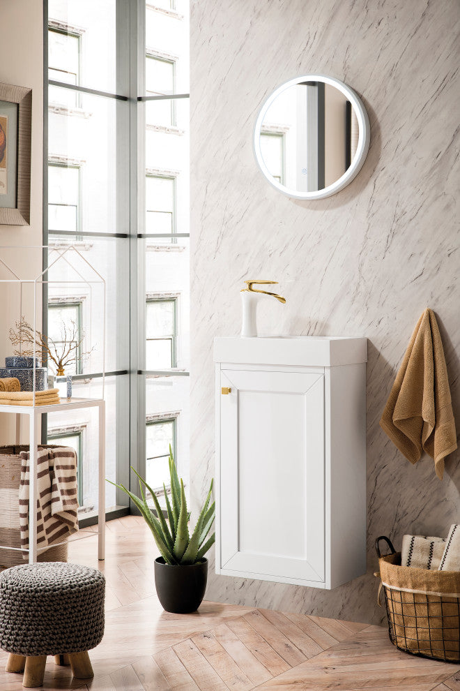 Chianti 16" Vanity, Glossy White, White Glossy Resin Countertop