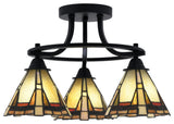 Paramount 3-Light Semi-Flush Light, Matte Black, 7" Zion Art Glass