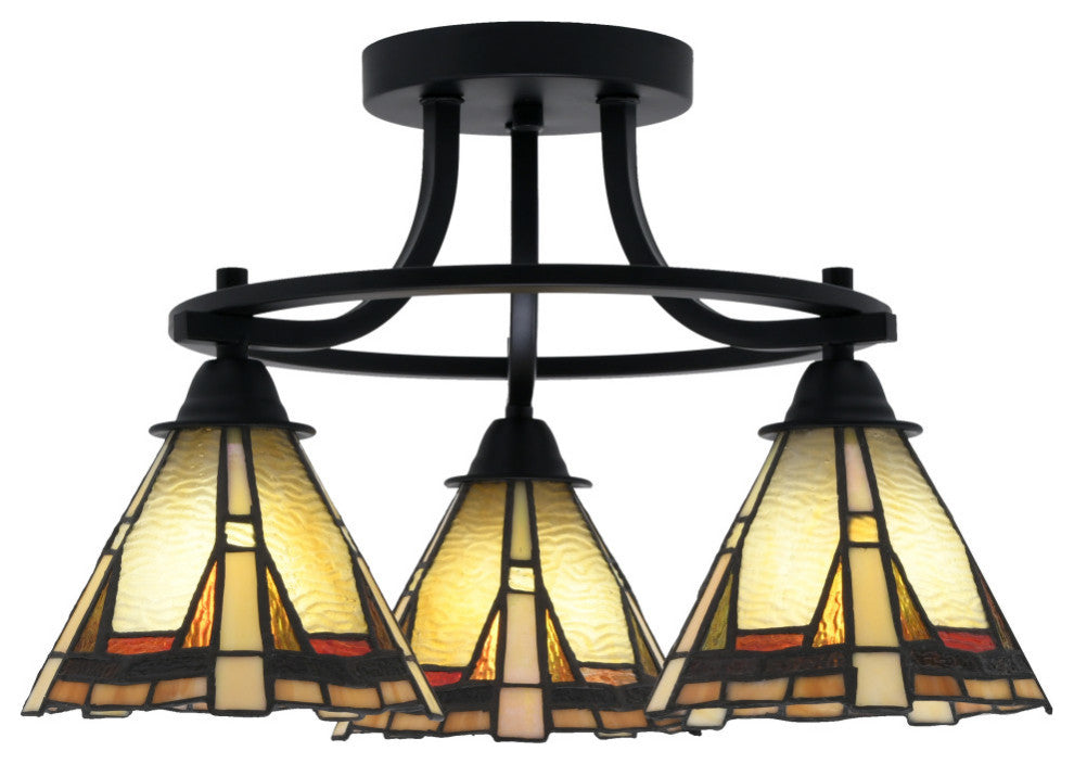 Paramount 3-Light Semi-Flush Light, Matte Black, 7" Zion Art Glass