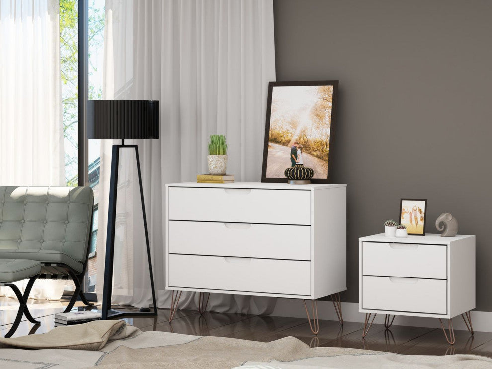 Rockefeller Dresser and Nightstand, 2-Piece Set, White