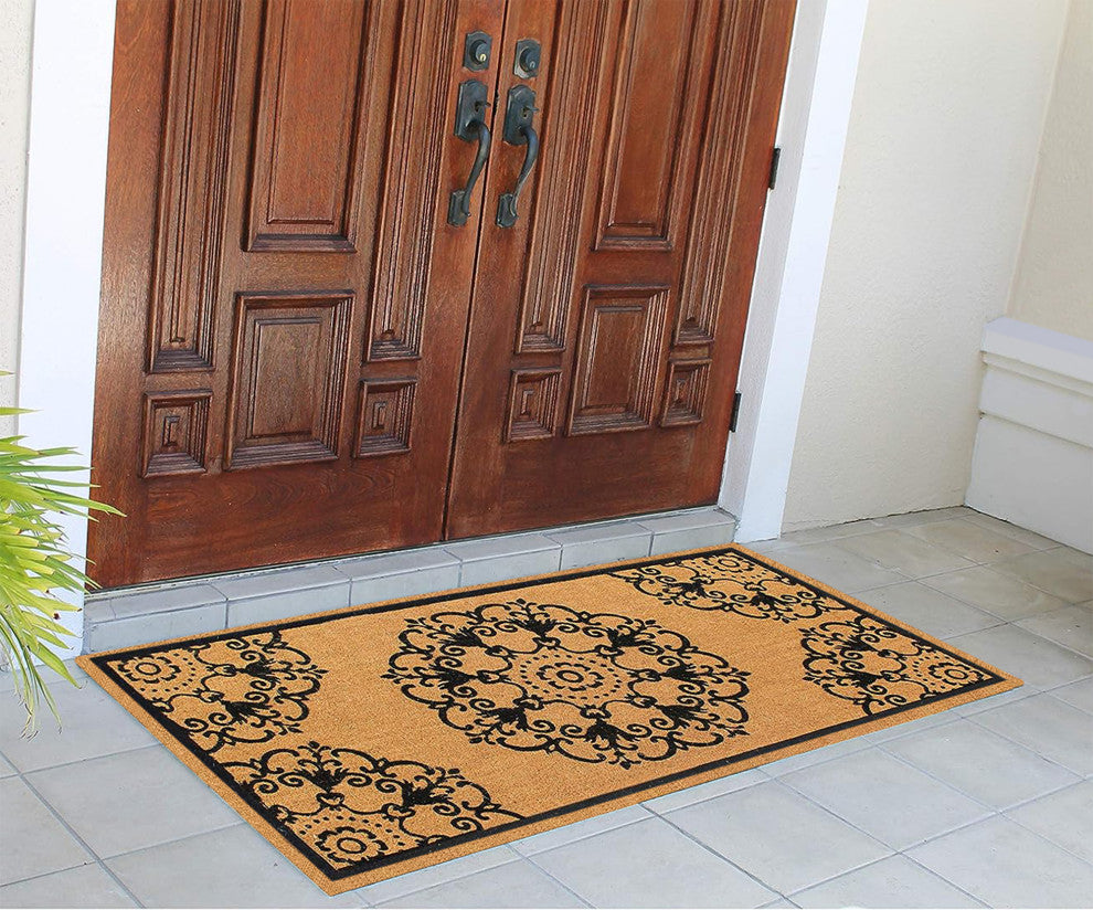 A1HC Natural Coir Flock Door Mat for Front Door, 36x72, Durable Entrance Doormat