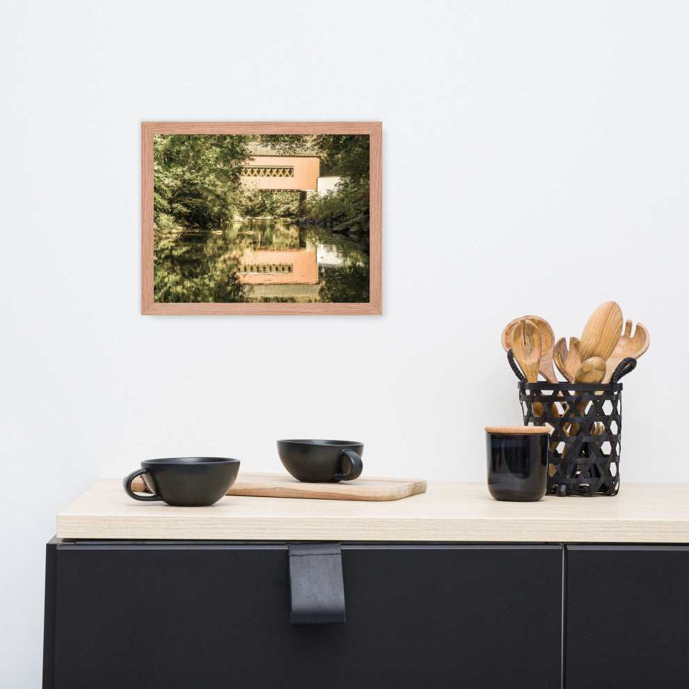 The Reflections of Wooddale Covered Bridge Aged Framed Photo Wall Art Print, Red Oak, 11" X 14"