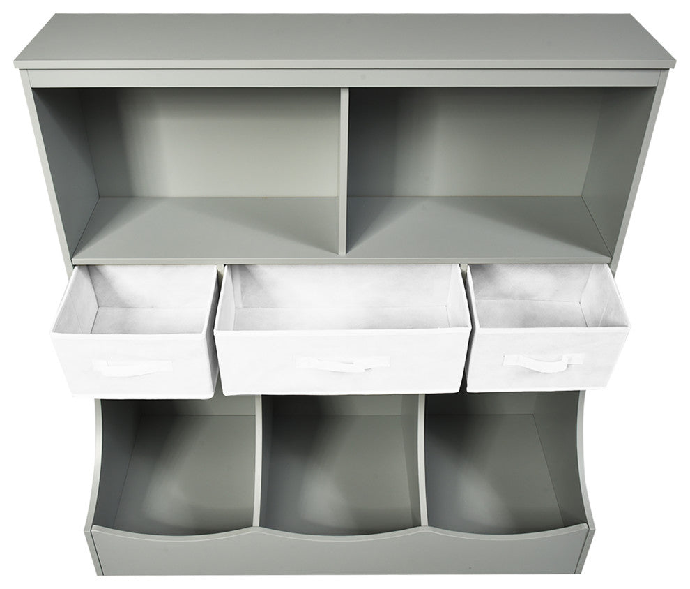 Costway Freestanding Combo Shelf Cubby Bin W/3 Baskets Grey