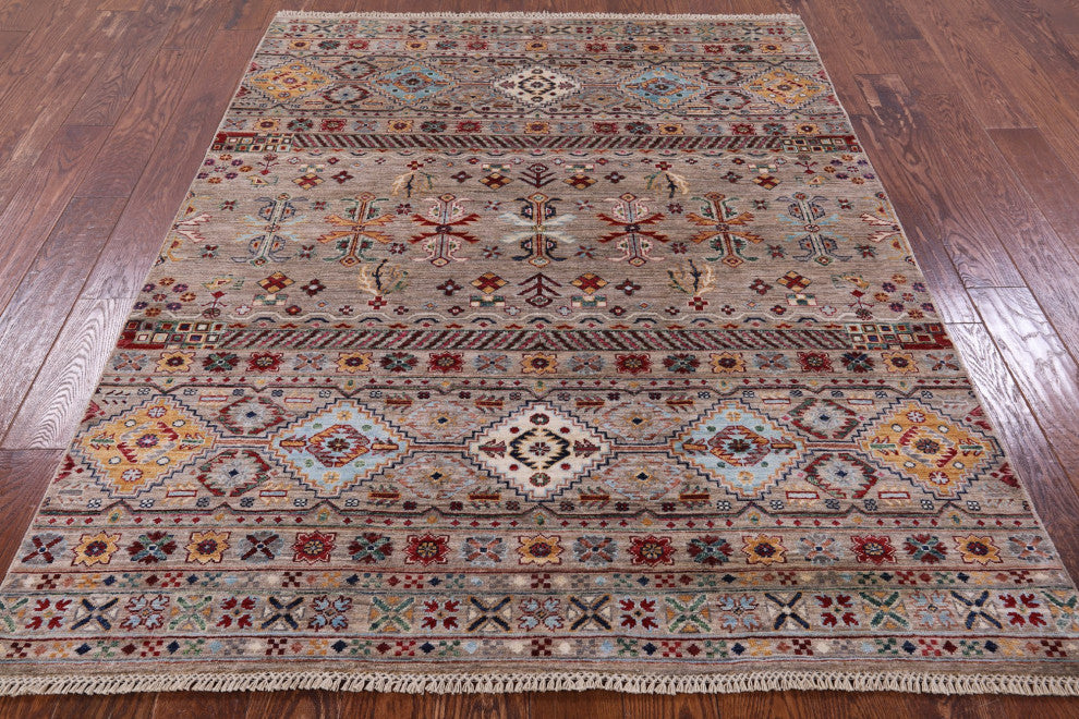5' 2" X 6' 8" Super Kazak Khorjin Hand-Knotted Wool Rug Q8343
