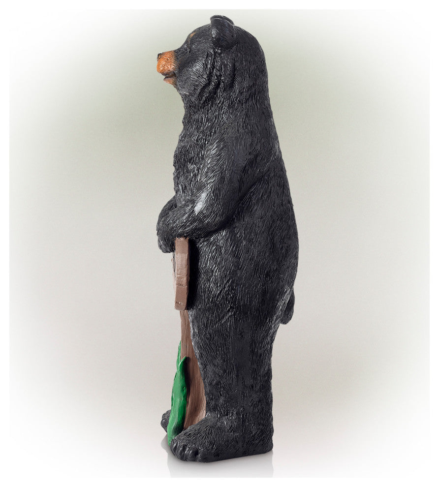 36" Tall Outdoor Standing Black Bear with Welcome Sign Yard Statue Decoration