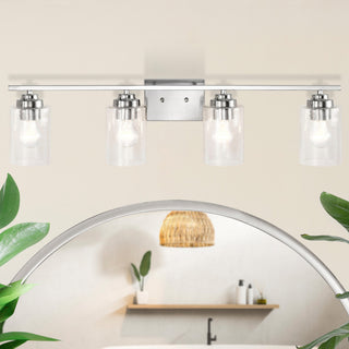 4-Light Brushed Nickel Vanity Light With Seedy Glass Shades