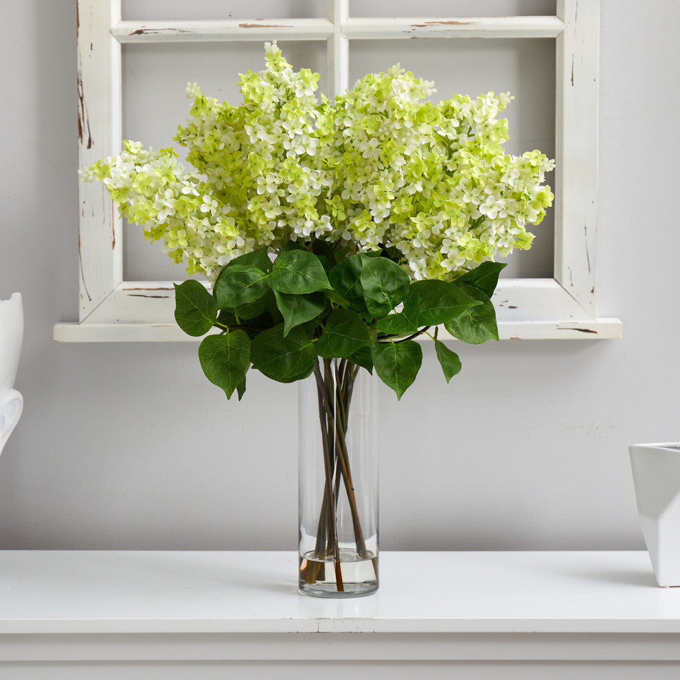 24in. Artificial Lilac Arrangement with Cylinder Glass Vase