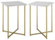 Modern Glam 2-Piece Metal and Wood Square Accent Tables "“ Faux White Marble/Gold