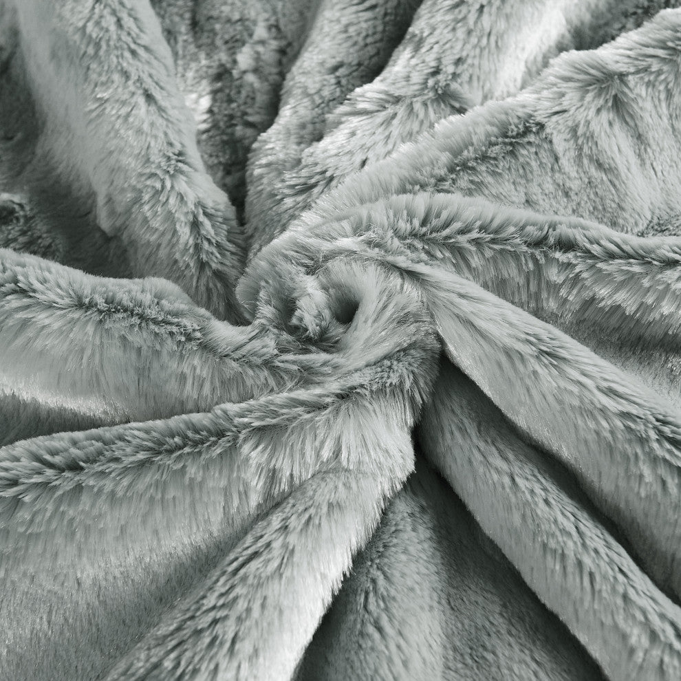 Plain Faux Fur Throw Blanket, String Grey, 60"x80"