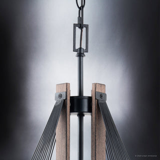 Luxury Transitional Pendant, Matte Black and Wood, ULB2311