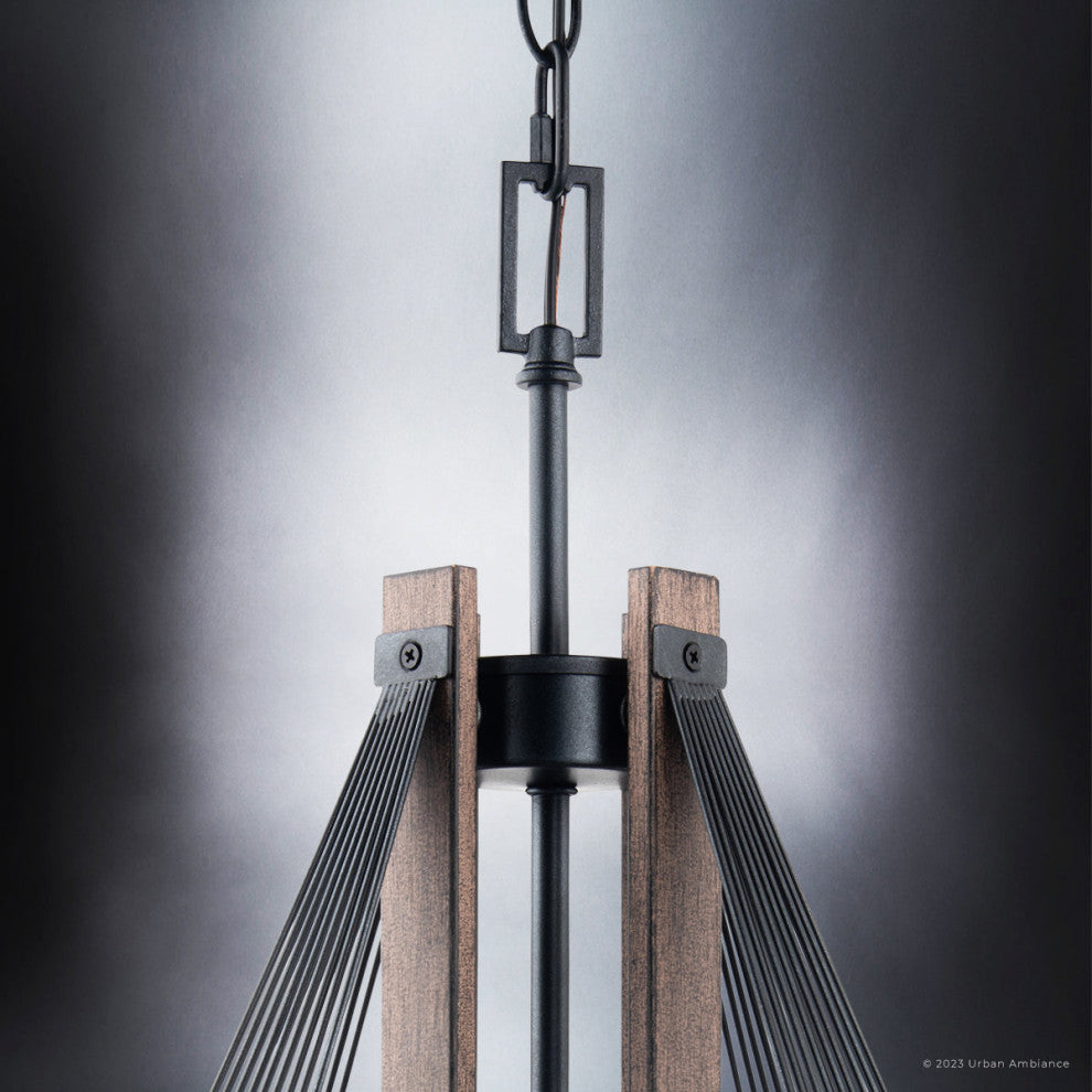 Luxury Transitional Pendant, Matte Black and Wood, ULB2311
