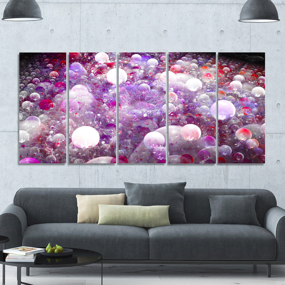 Red Fractal Molecule Pattern, Abstract Wall Art Canvas, 60"x28", 5 Panels