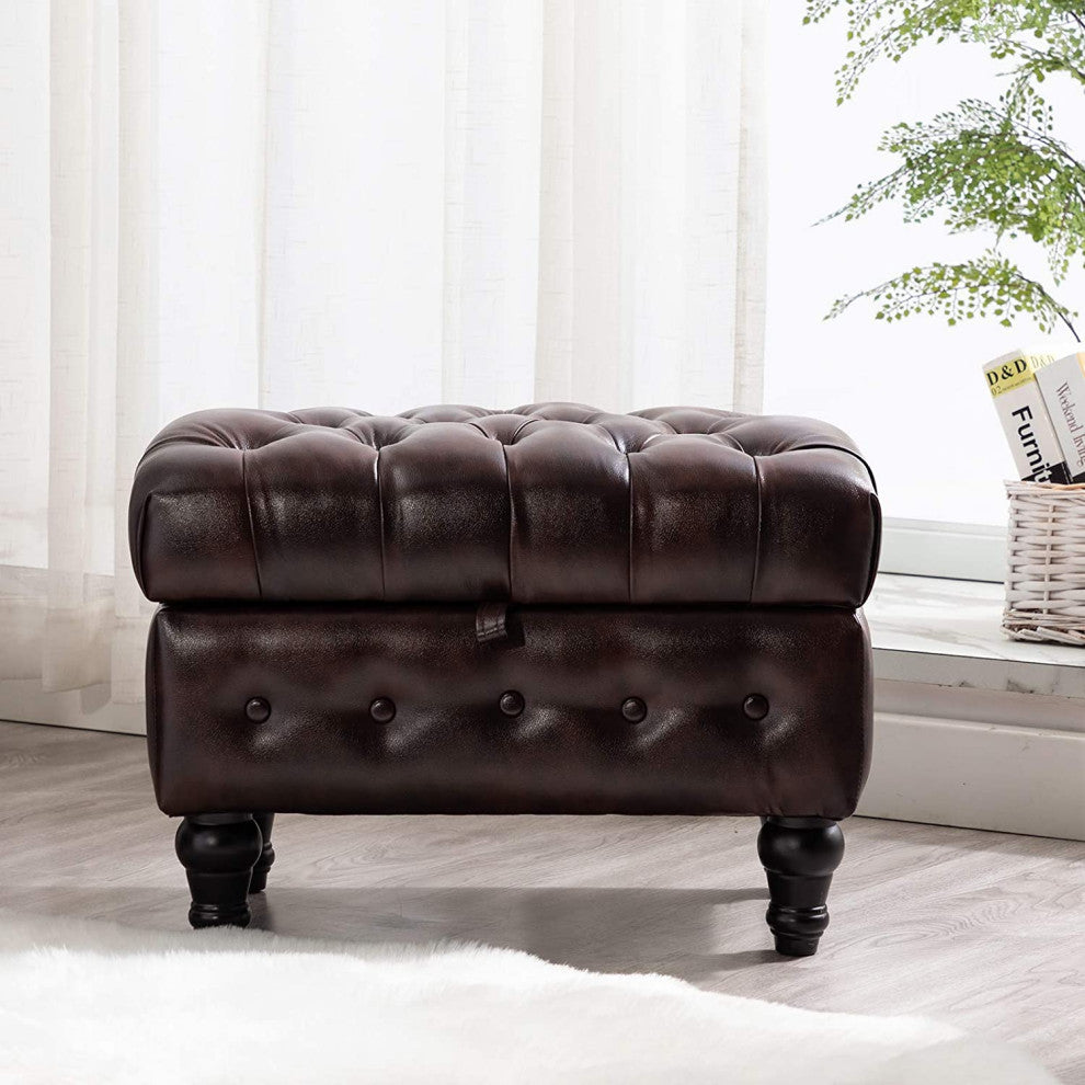 Button Tufted PU Leather Upholstery Footstool