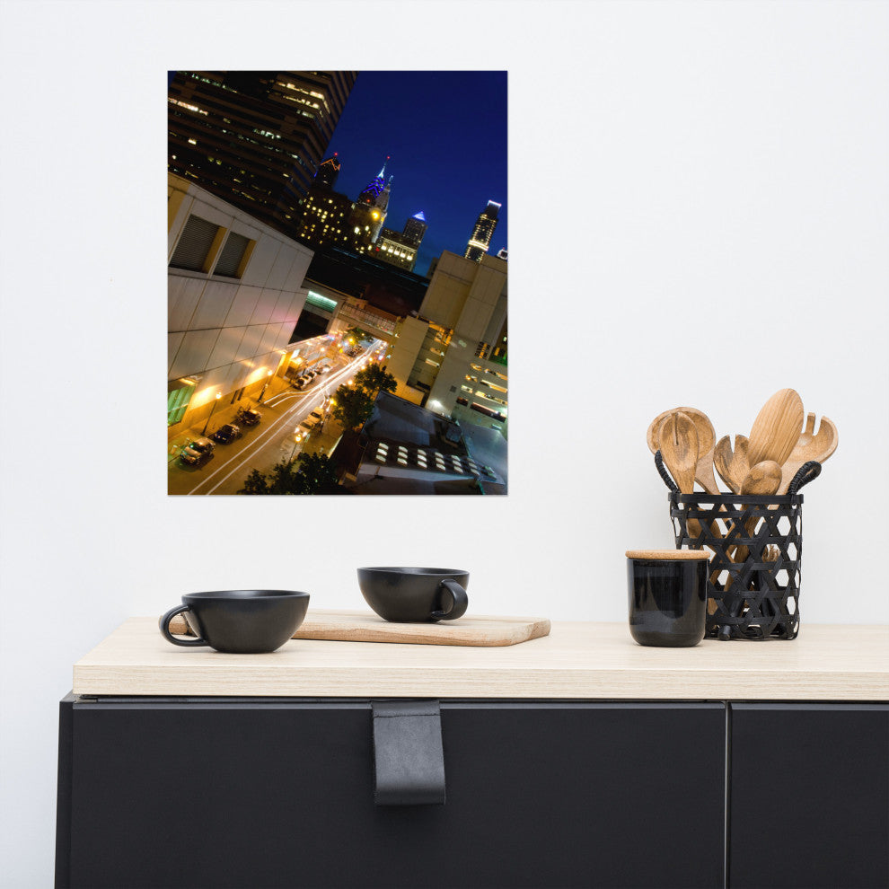 Light Trails in Philly Night Urban Landscape Photo Unframed Wall Art Print, 16" X 20"