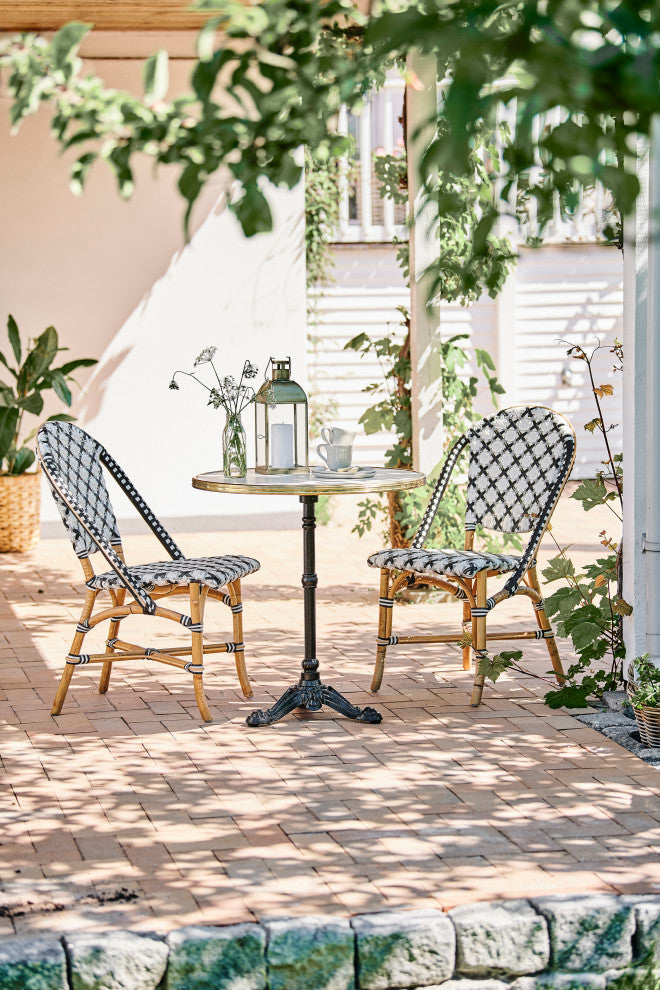 Sofie Rattan Bistro Side Chair, Star Weave, Grey / Black / White