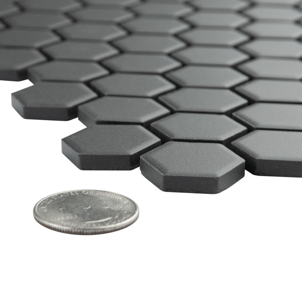 Metropolis 1" Hex Unglazed Black Porcelain Floor and Wall Tile