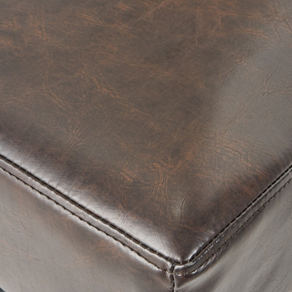 GDF Studio Adler Brown Leather Backless Bar Stools, Set of 2
