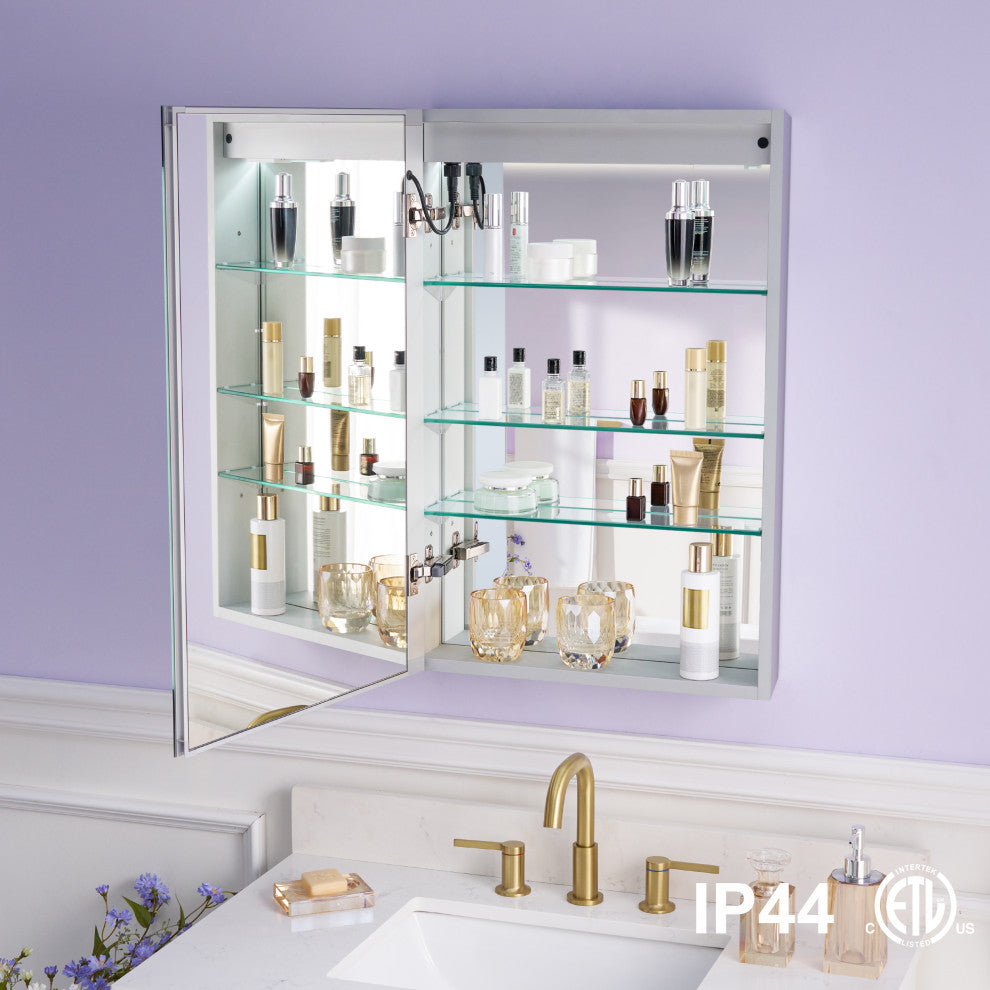 Recessed/Surface Mount LED Medicine Cabinet Mirror with Defogger, 20"x30" Left Hinge