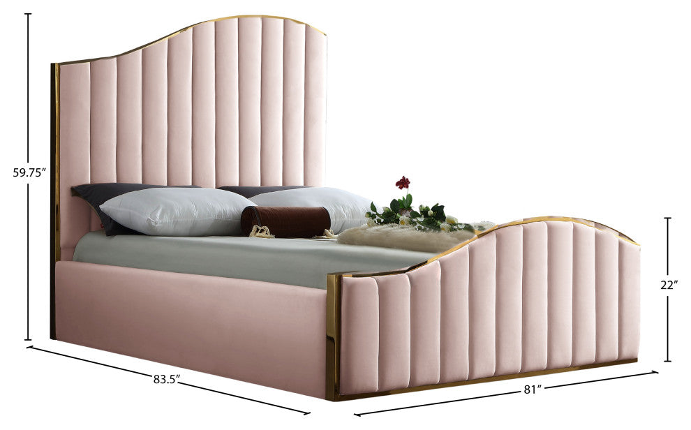 Jolie Black Velvet King Bed, Pink, King