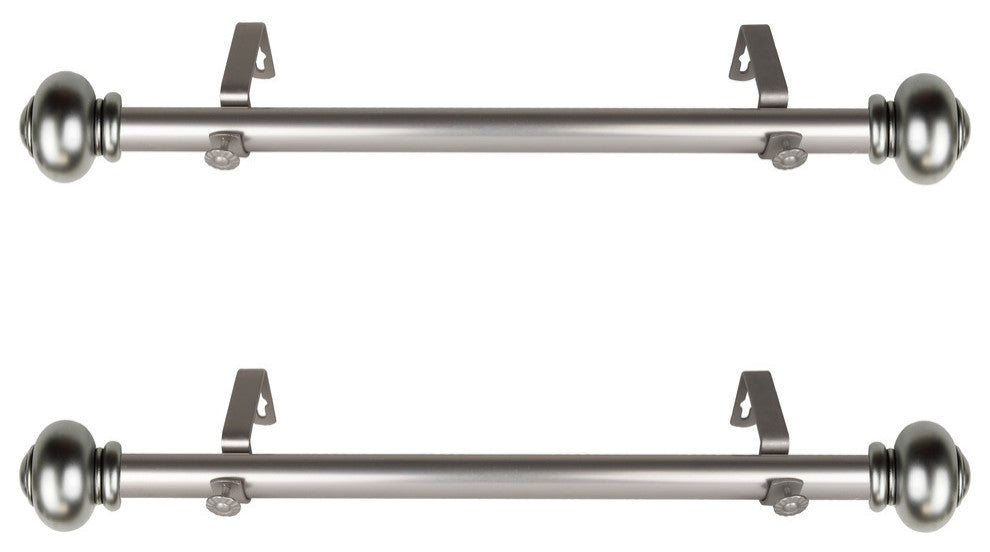 Dani 1" Diameter Side Curtain Rod 12-20" Long, Set of 2, Satin Nickel