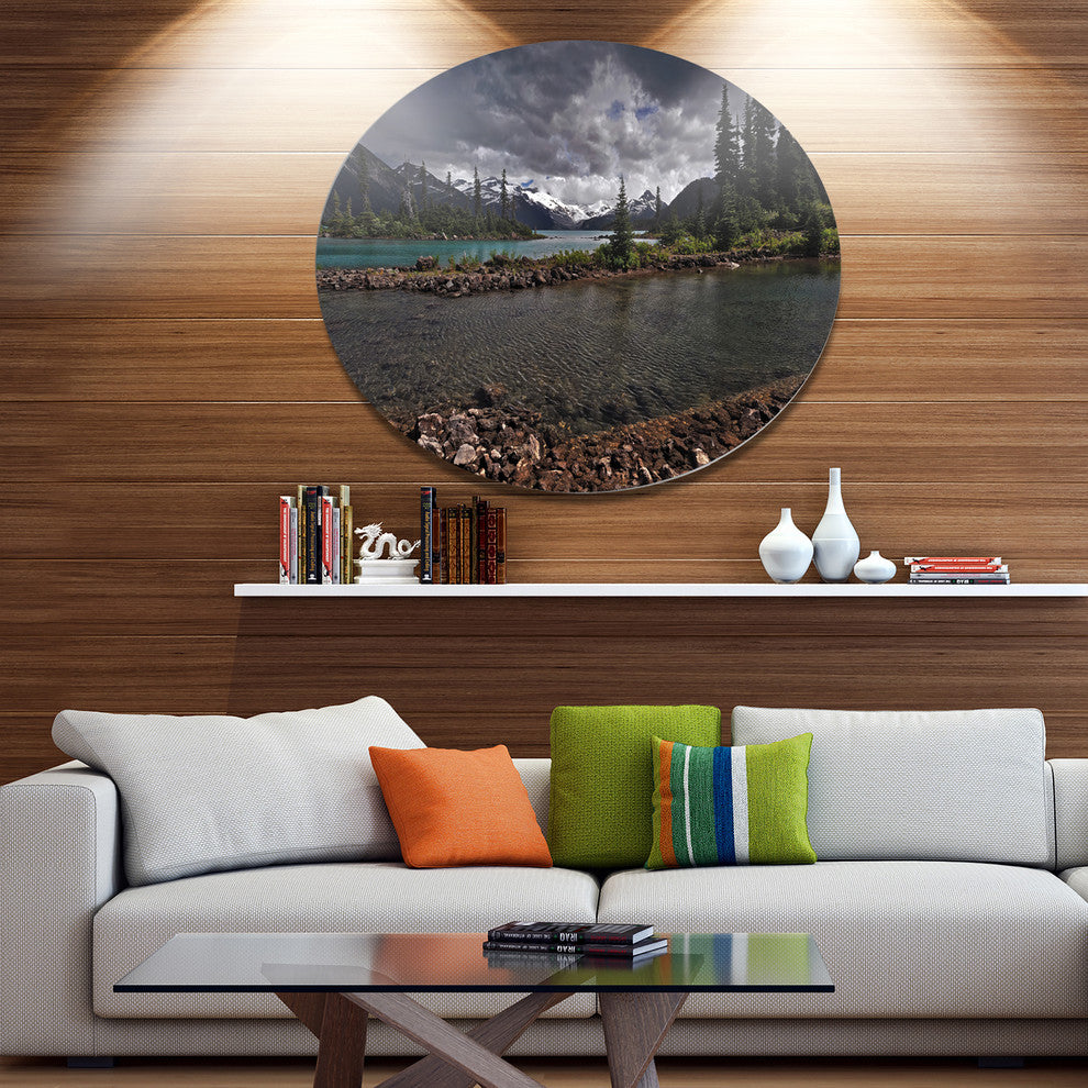 Dark Sky Over Crystal Clear Lake, Landscape Round Metal Wall Art, 36"