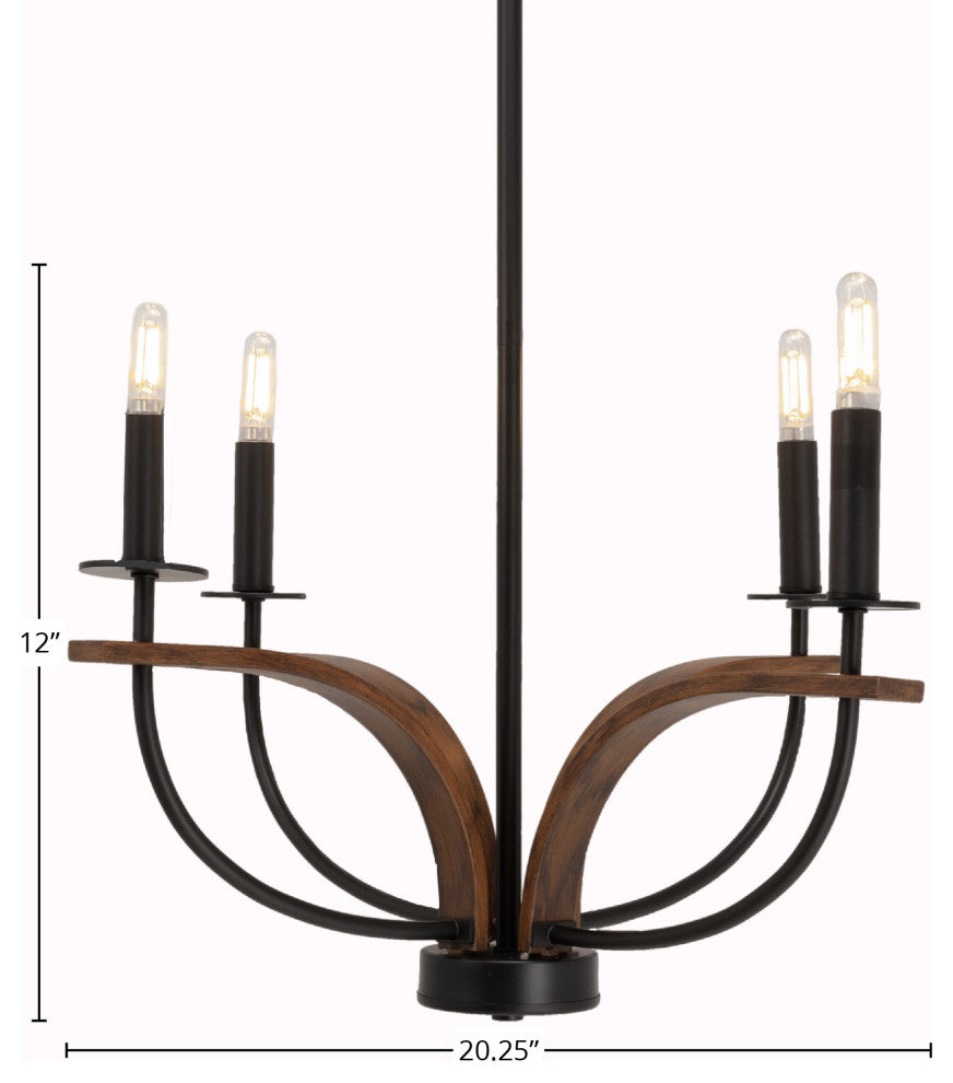 Monterey Uplight 4-Light Chandelier, Matte Black & Painted Wood-look