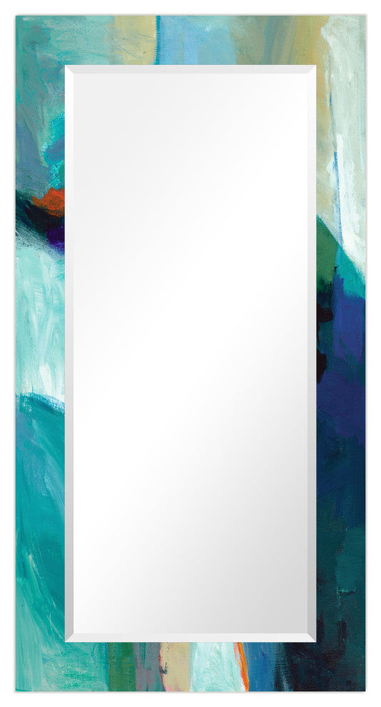 "Sky" Beveled Mirror on Printed Abstarct Tempered Art Glass, 54x28"