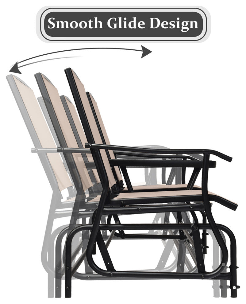 Costway 2 Person Outdoor Patio Double Glider Chair Loveseat Rocking Brown