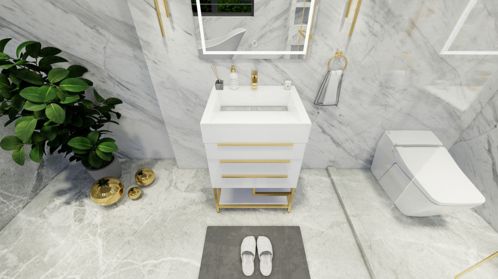 Madison 24" Freestanding Vanity with Reinforced Acrylic Sink, High Gloss White