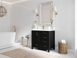 Malibu 36 Left Offset Bath Vanity in Black 1.5" White Quartz