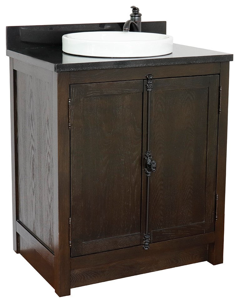 30" Single Vanity, Brown Ash, Black Galaxy Top, Round Sink